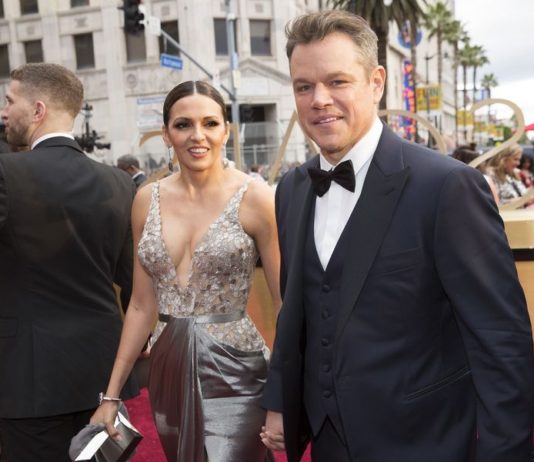 Matt Damon and Luciana Barroso at The 89th Academy Awards.